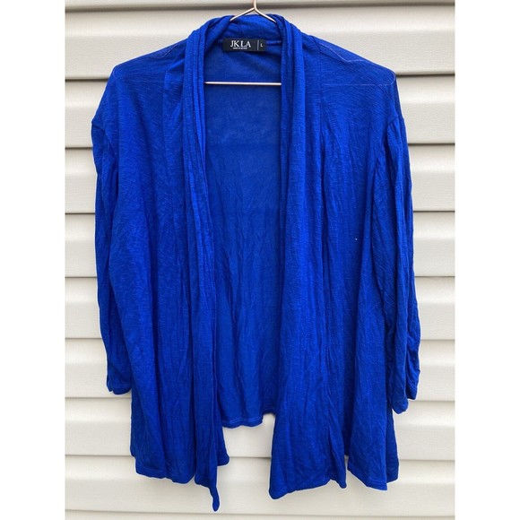 Royal Blue Cardigan Womens Large Open Front 3/4 Sleeve Rayon Lightweight - Picture 1 of 5
